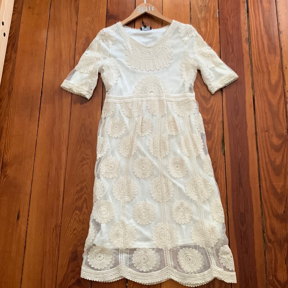 Roolee White Embroidered Dress with Sleeves